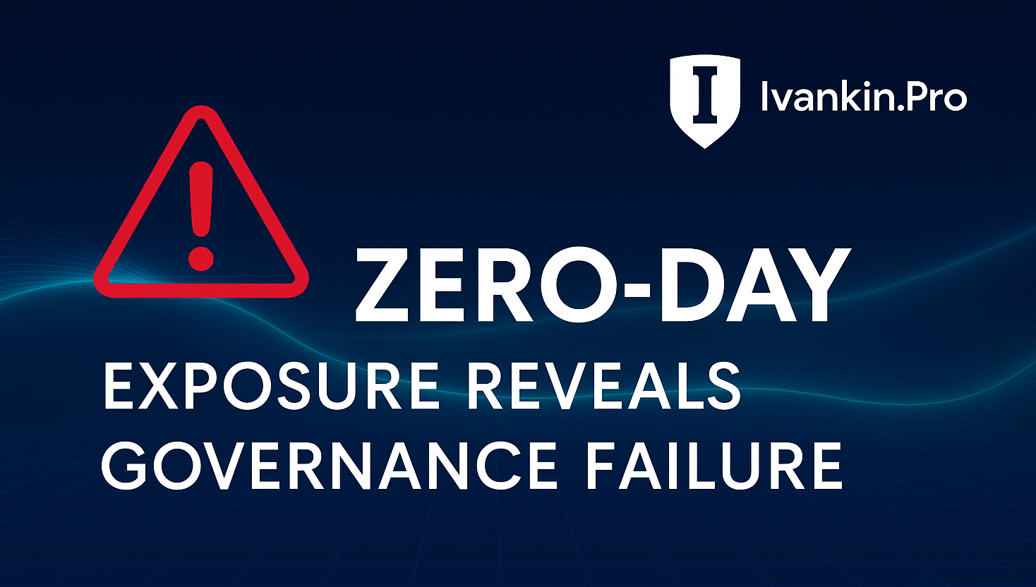 Zero-day security governance graphic with Ivankin.Pro shield logo and a red warning triangle on a dark cybersecurity background.